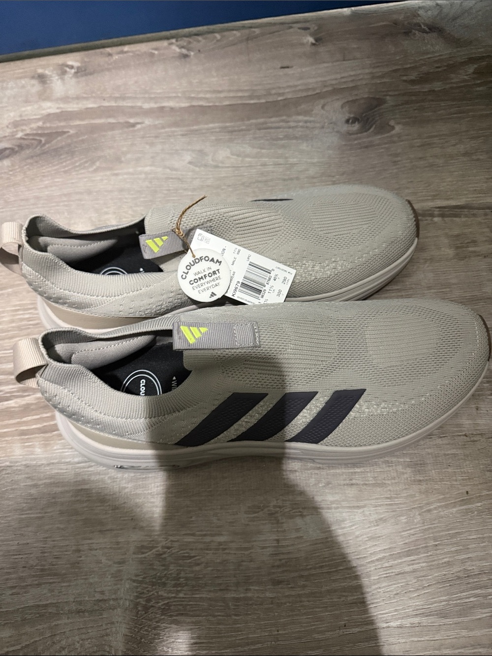 adidas Men’s Slip-On Sneakers in Light Beige with Dark Gray Stripes